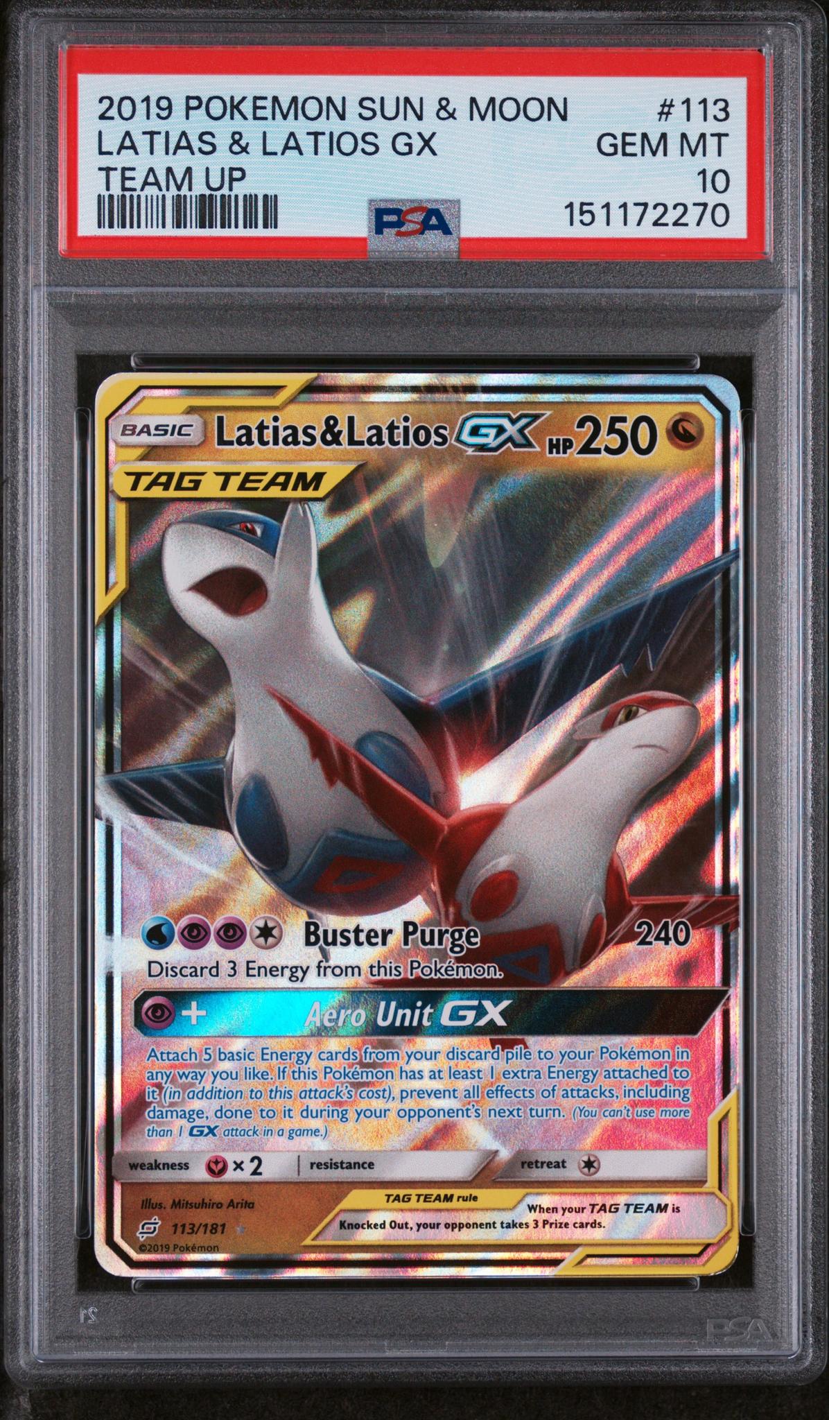 2019 Pokemon Sun and Moon Team Up Latias/Latios Gx #113 PSA 10