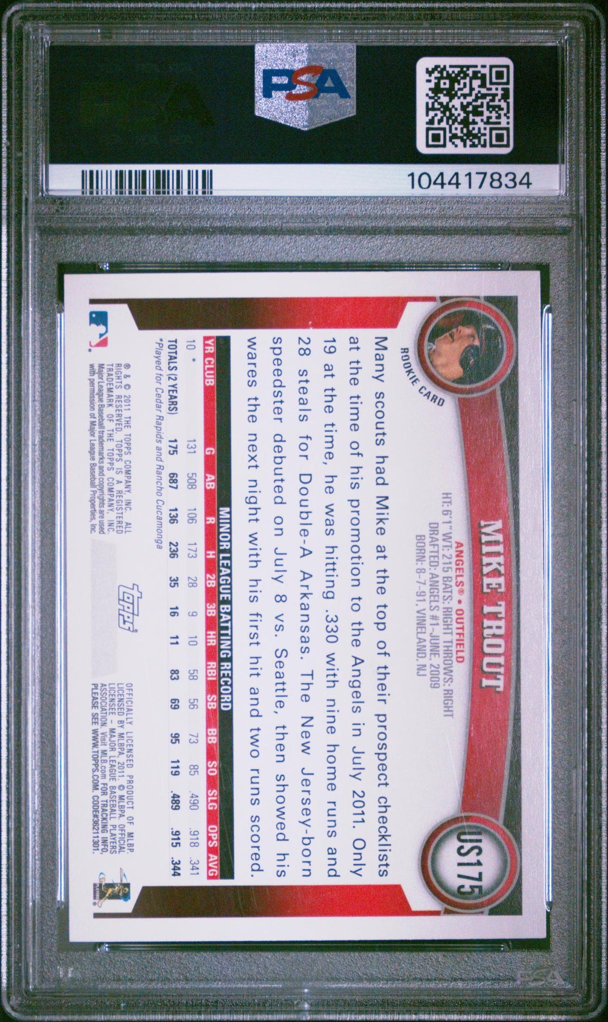 2011 Topps Update Mike Trout #US175 PSA 8