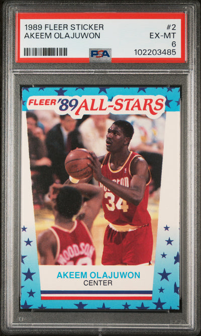 1989 Fleer Stickers Hakeem Olajuwon #2 PSA 6