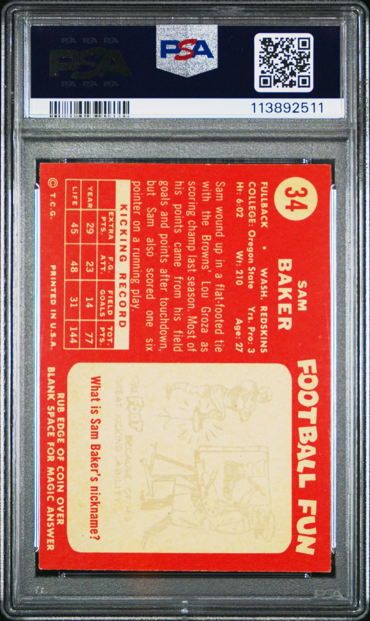 1958 Topps Sam Baker #34 PSA 6