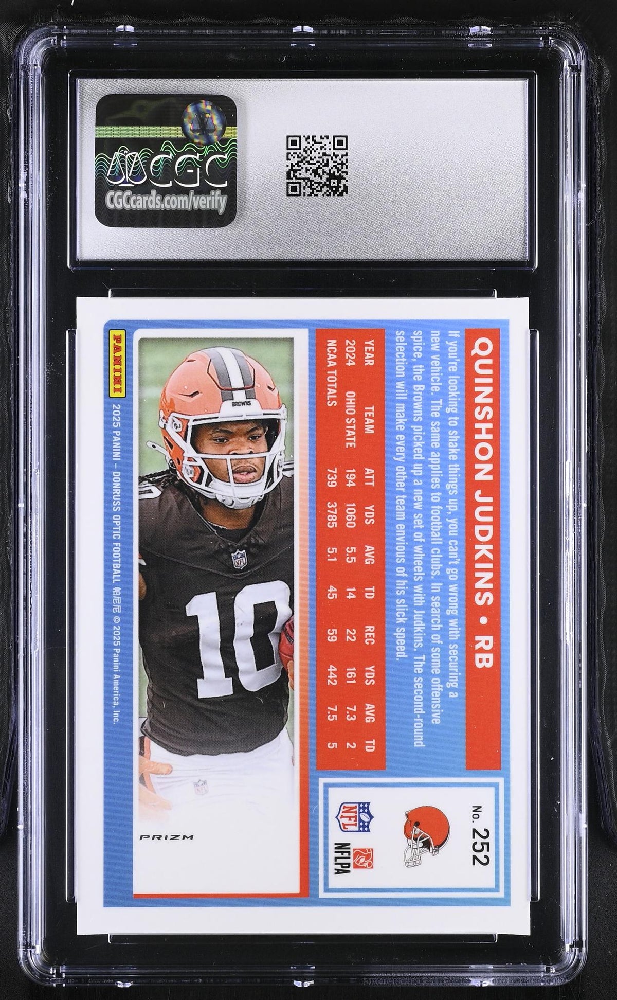 2025 Donruss Optic #252 Quinshon Judkins Rated Rookie CGC 9