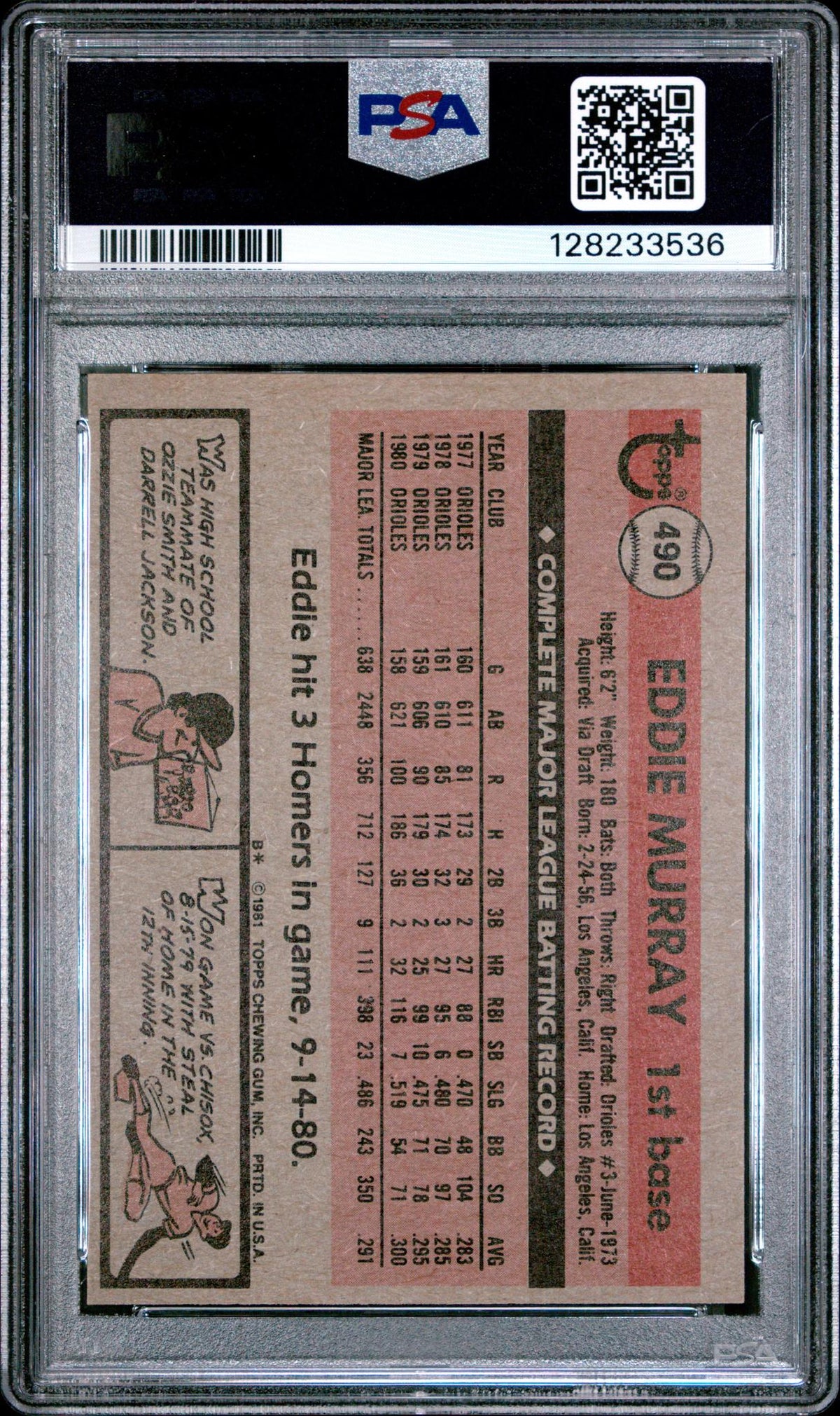 1981 Topps Eddie Murray #490 PSA 7