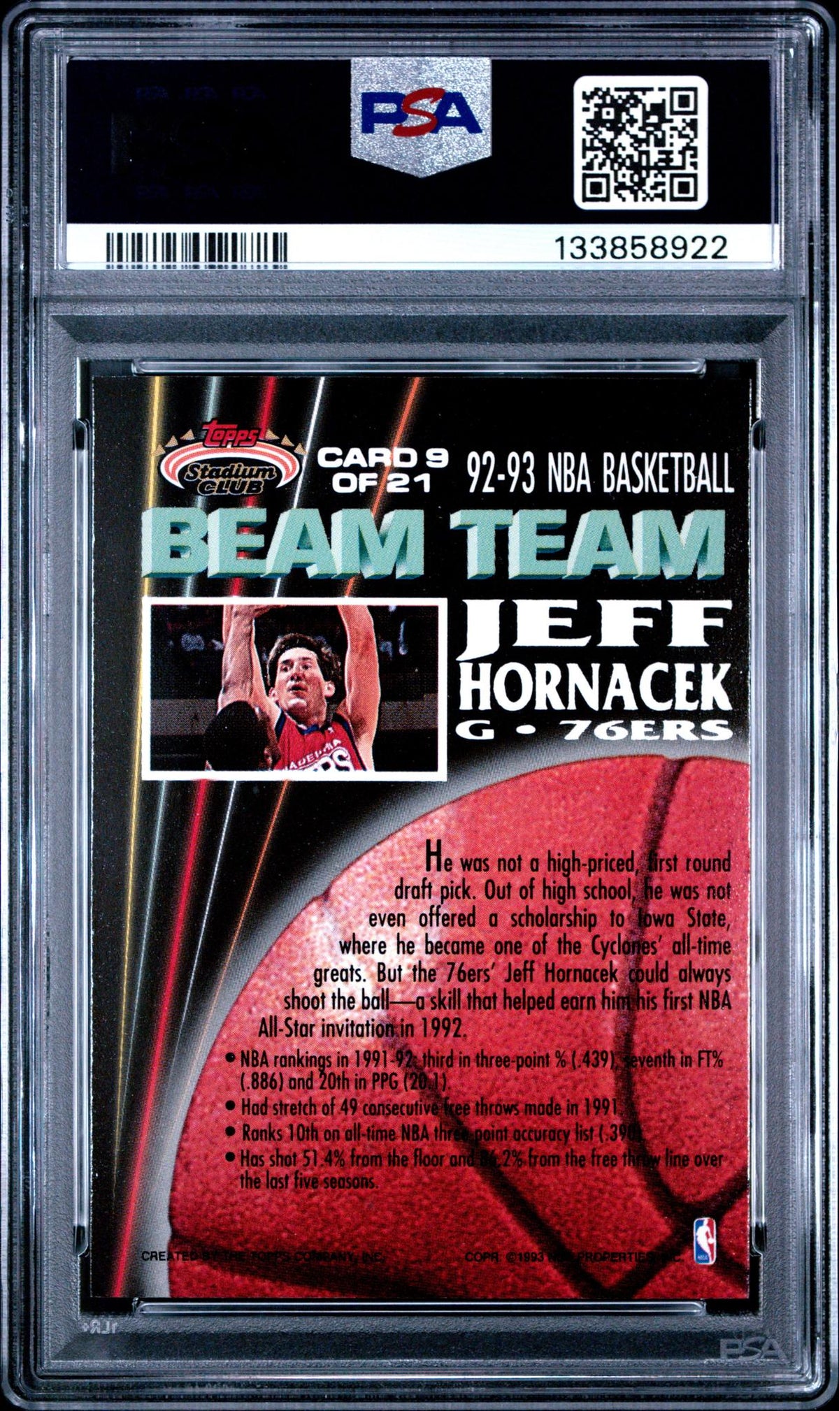 1992 Stadium Club Beam Team Jeff Hornacek #9 PSA 7