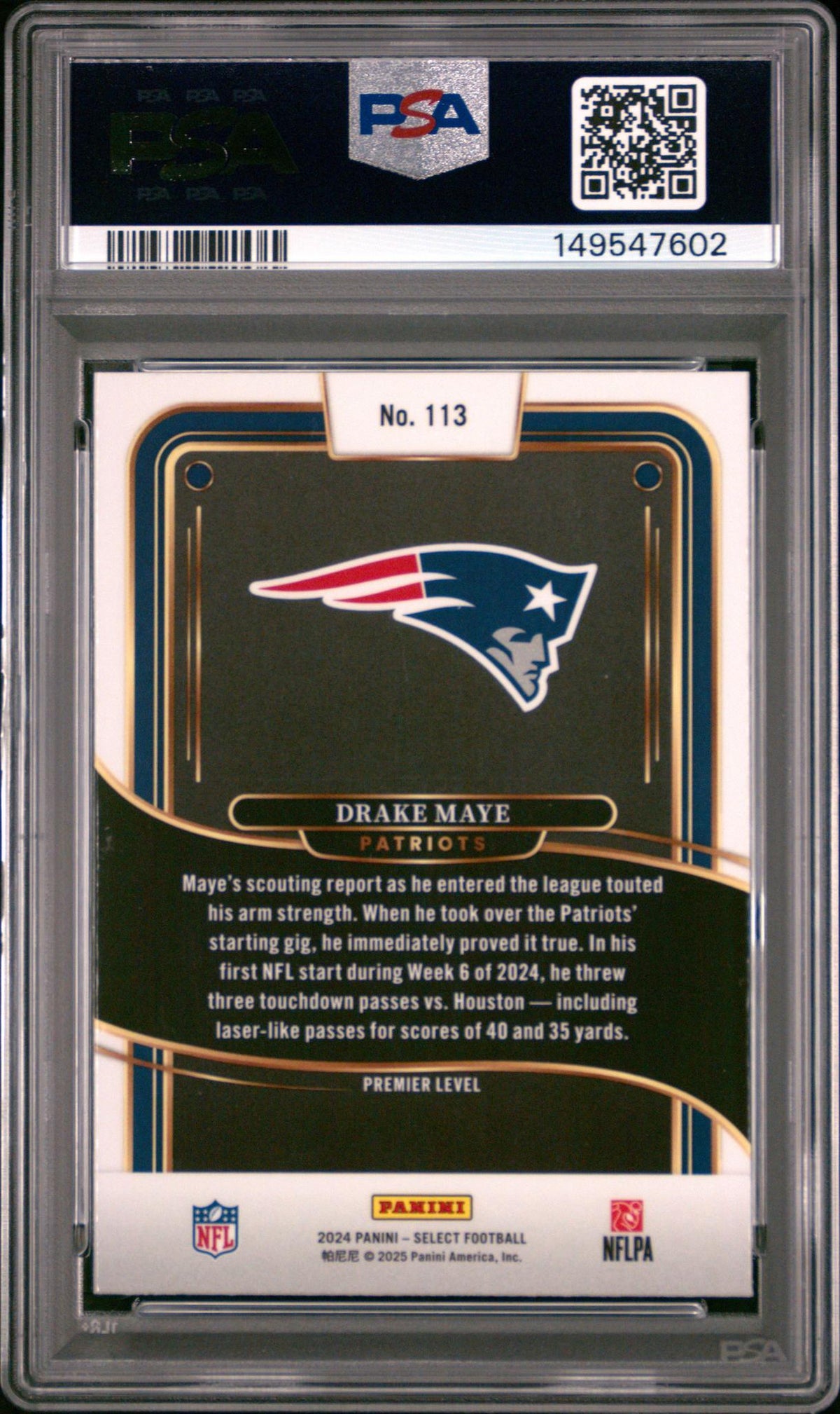 2024 Panini Select Premier Level Drake Maye #113 PSA 10