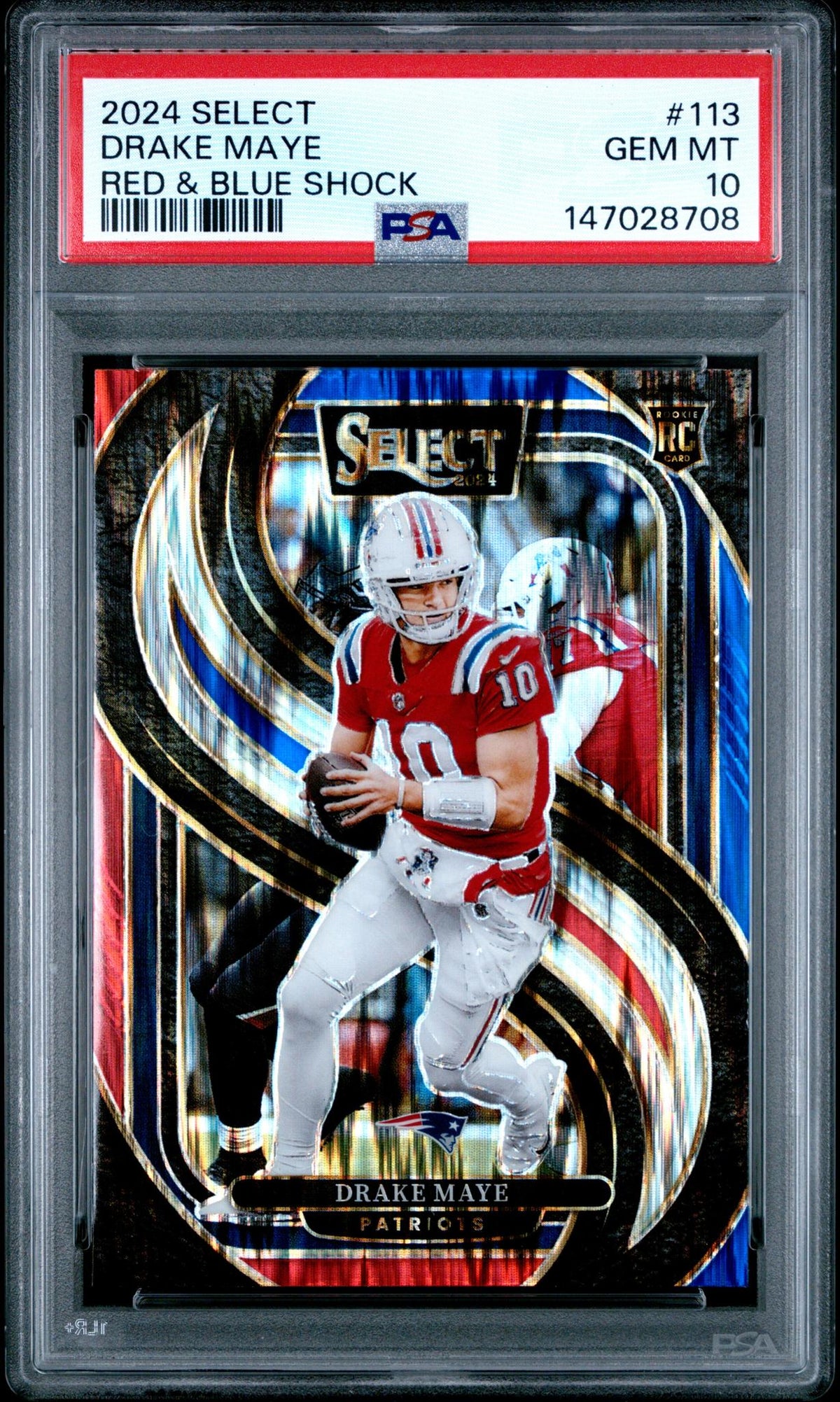 2024 Panini Select Premier Level Red and Blue Shock Drake Maye #113 PSA 10