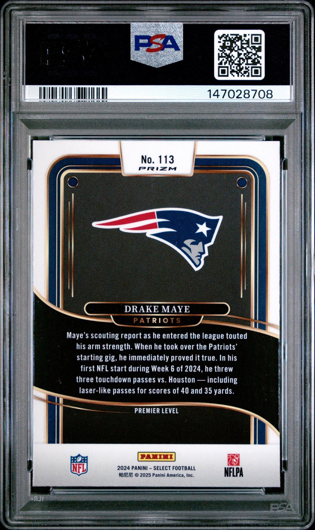 2024 Panini Select Premier Level Red and Blue Shock Drake Maye #113 PSA 10