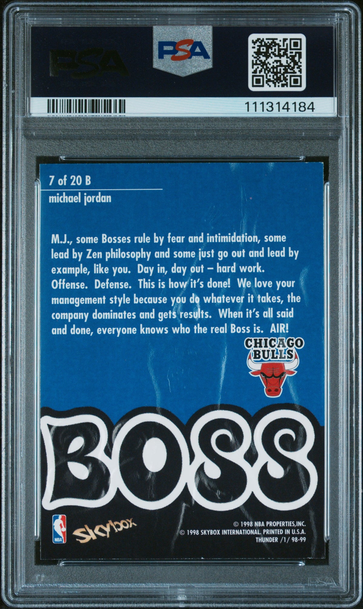 1998 Skybox Thunder Boss Michael Jordan #7 PSA 8