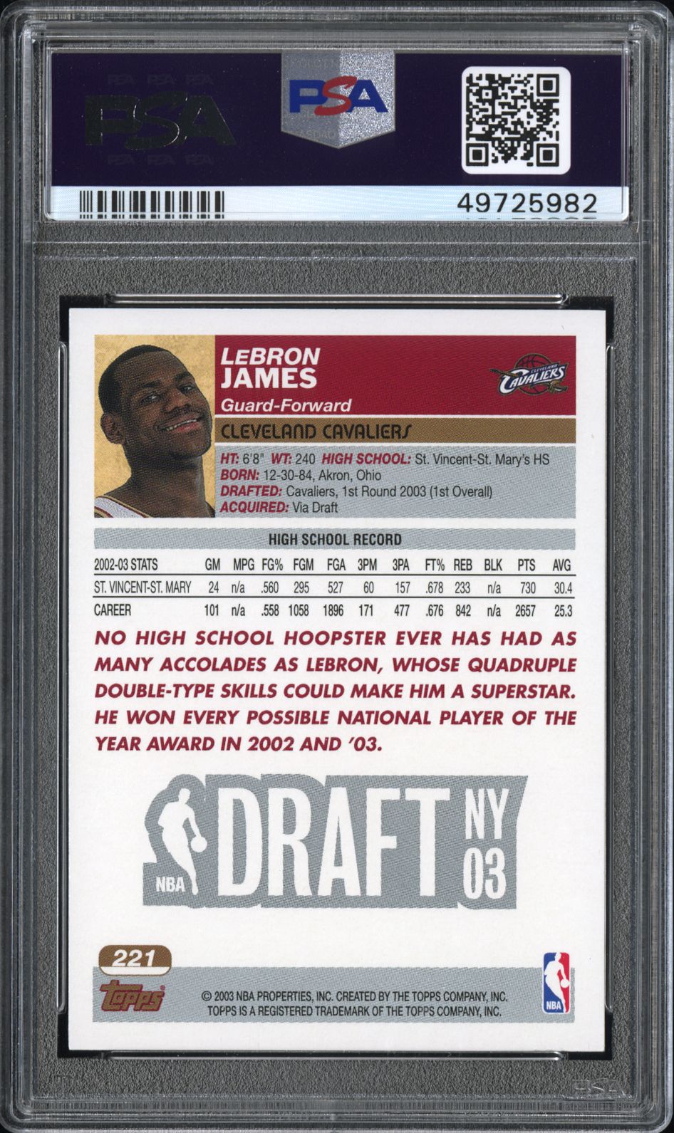 2003 Topps LeBron James #221 PSA 9