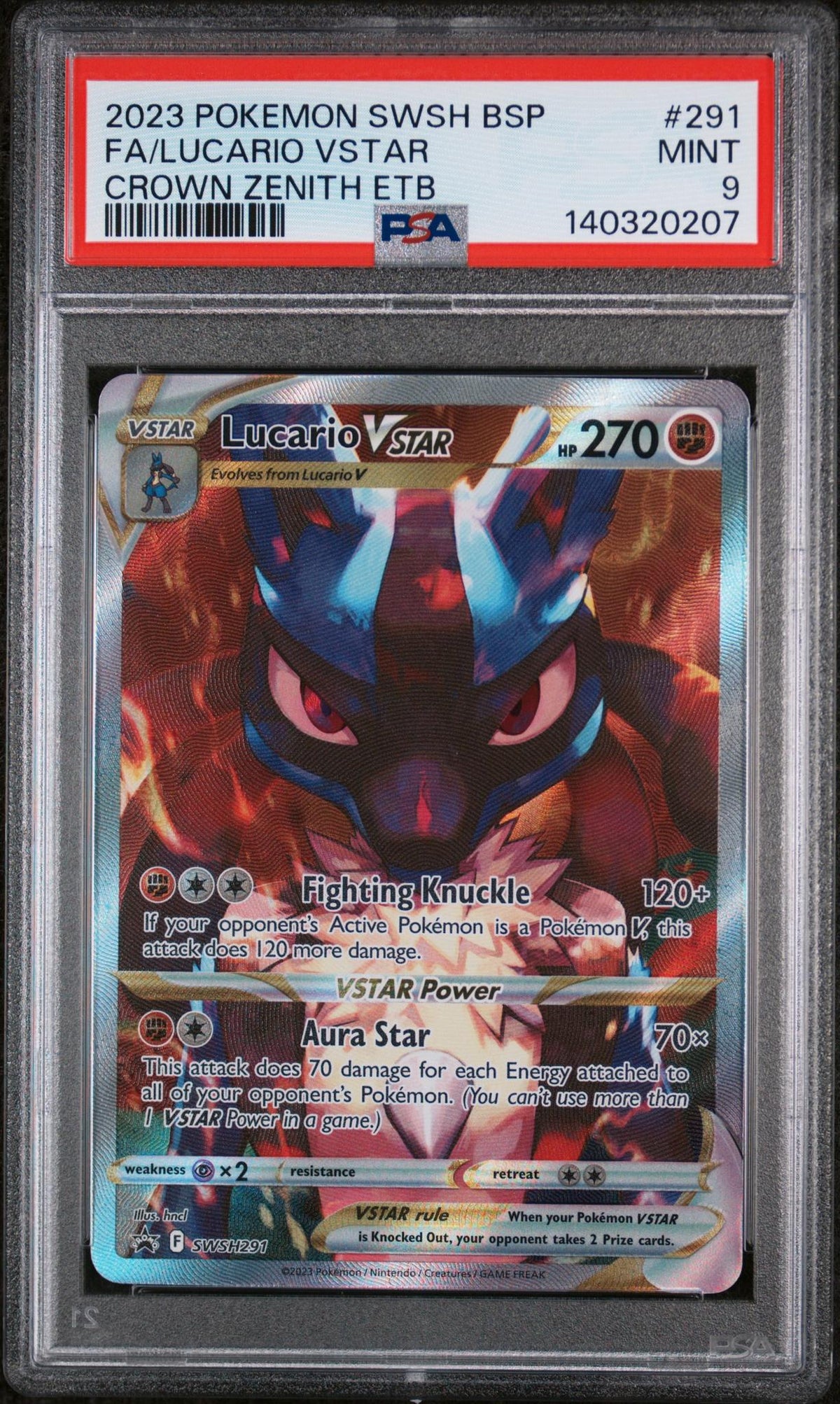 2023 Pokemon Sword and Shield Black Star Promo Crown Zenith Elite Trainer Box Lucario Vstar #291 PSA 9