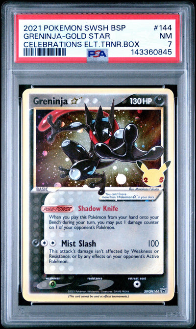 2021 Pokemon Sword and Shield Black Star Celebrations Elite Trainer Box Greninja Gold Star #SWSH144 PSA 7