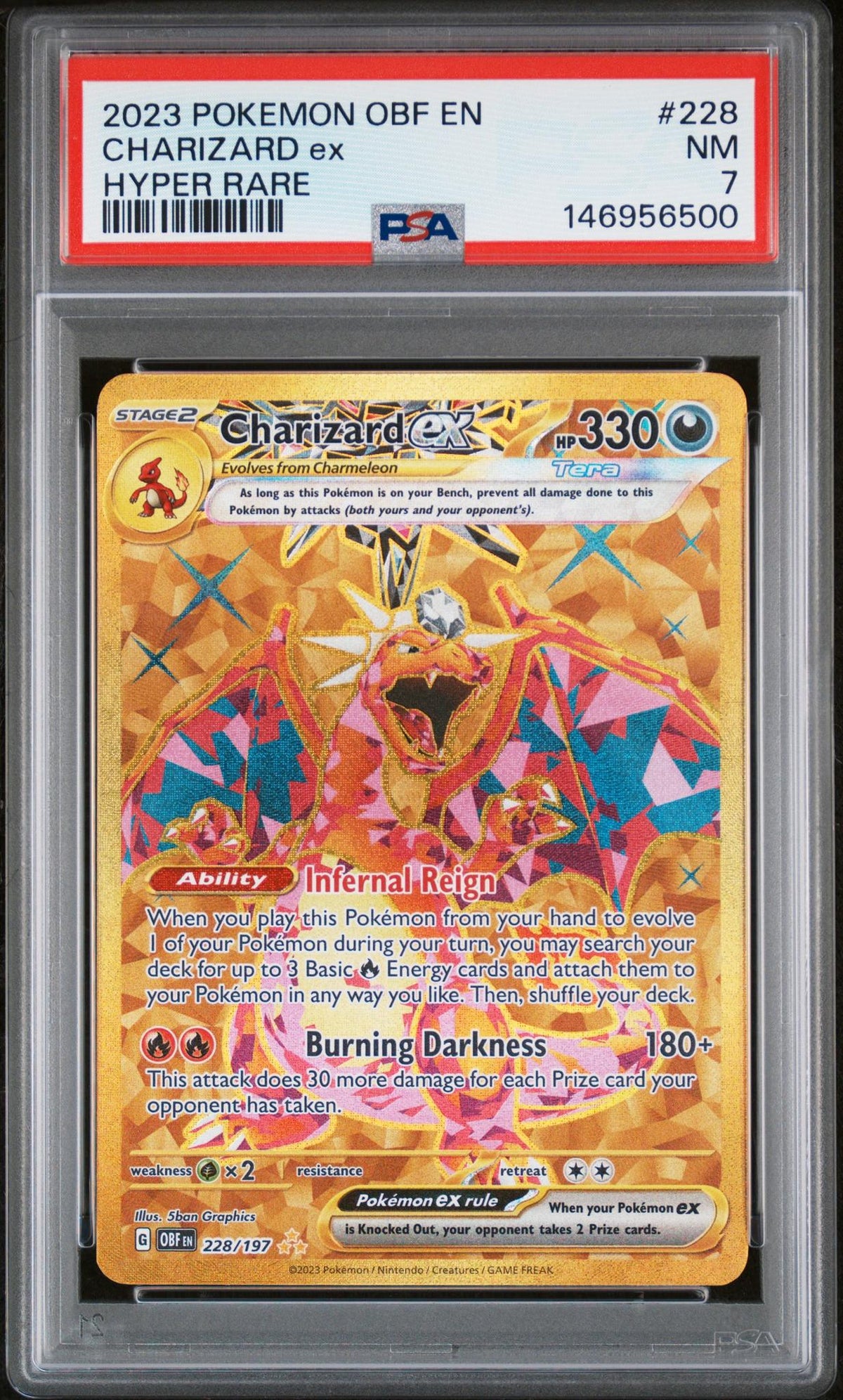 2023 Pokemon Scarlet and Violet Obsidian Flames Hyper Rare Charizard Ex #228 PSA 7