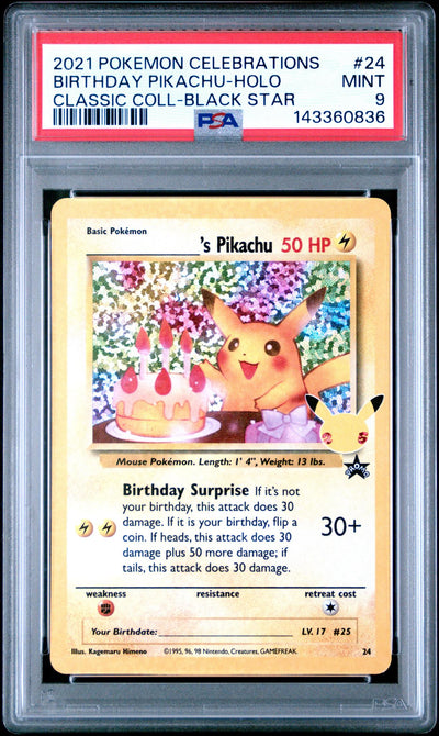 2021 Pokemon Celebrations Black Star Promo Classic Collection Holo Birthday Pikachu #24 PSA 9