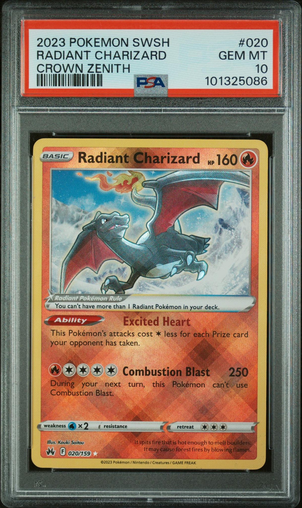 2023 Pokemon Sword and Shield Crown Zenith Radiant Charizard #020 PSA 10
