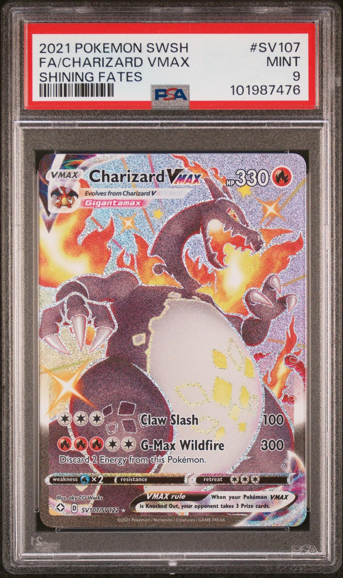 2021 Pokemon Sword and Shield Shining Fates Shiny Vault Charizard Vmax #SV107 PSA 9