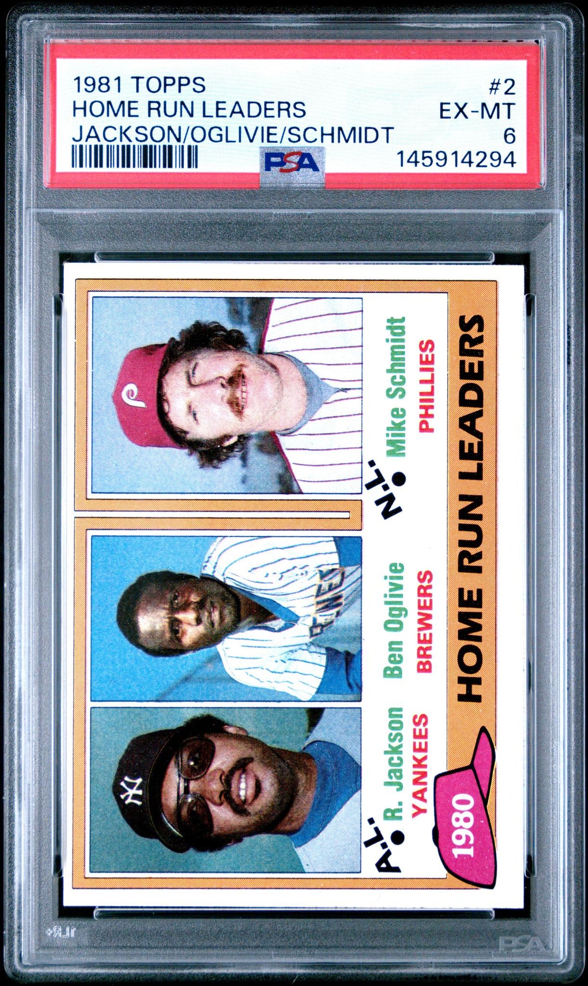 1981 Topps Ben Oglivie/Mike Schmidt/Reggie Jackson #2 PSA 6