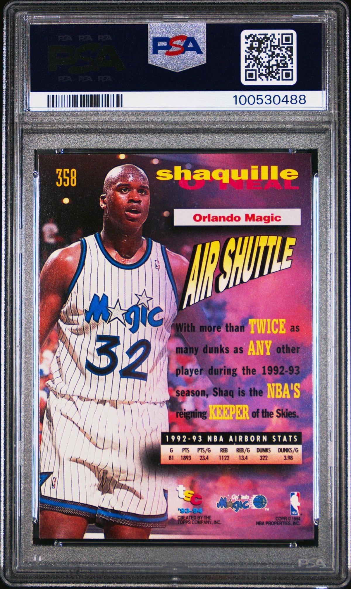 1993 Stadium Club Frequent Flyer Upgrades Shaquille O'Neal #358 PSA 7