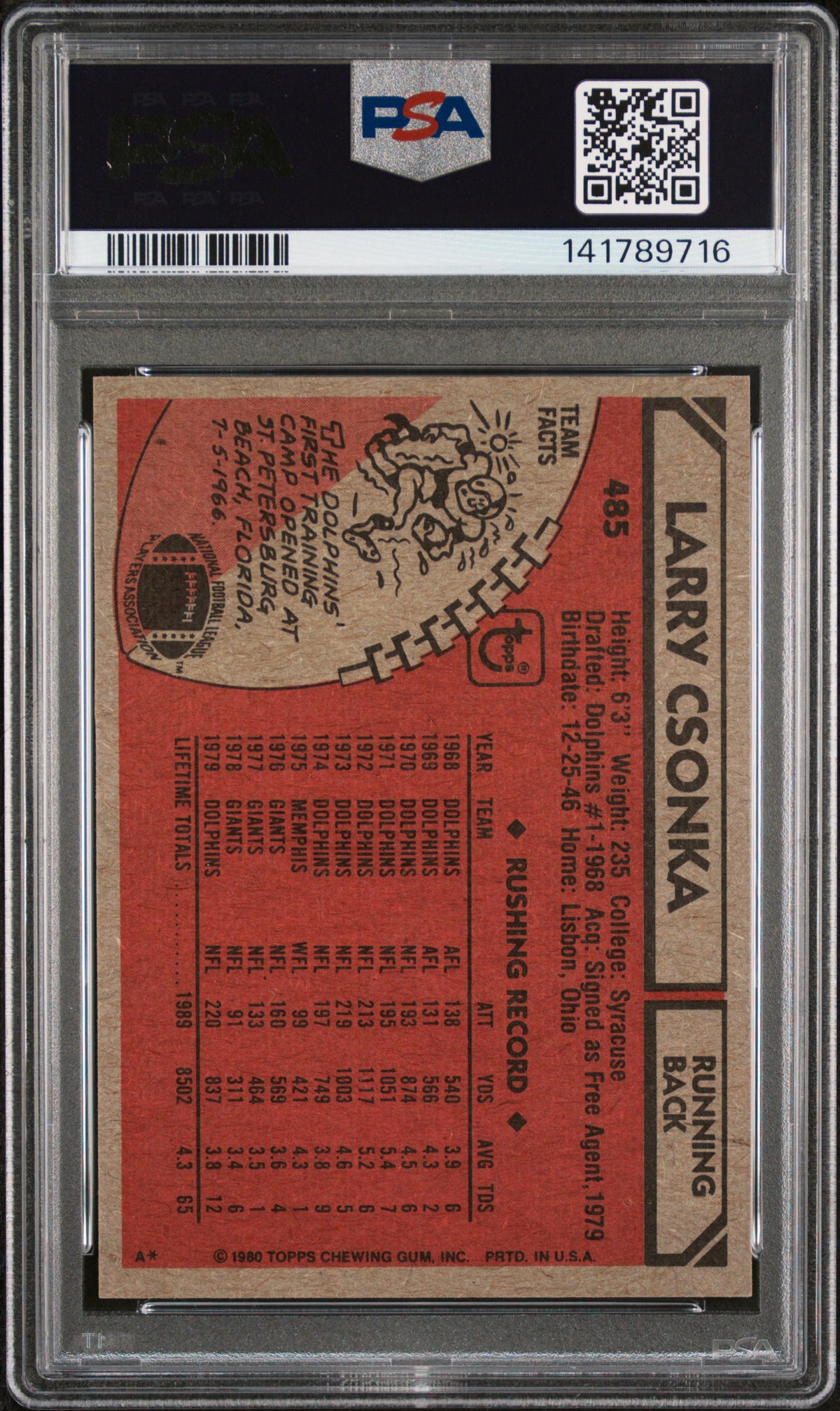 1980 Topps Larry Csonka #485 PSA 7