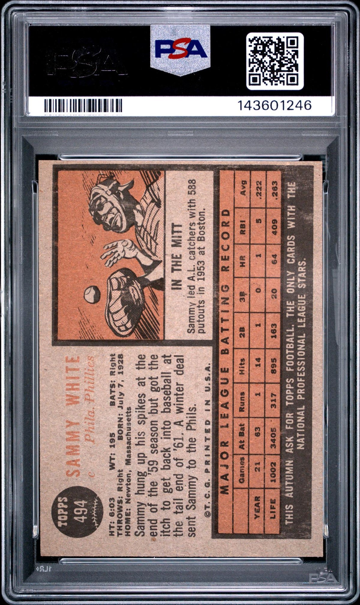 1962 Topps Sammy White #494 PSA 6