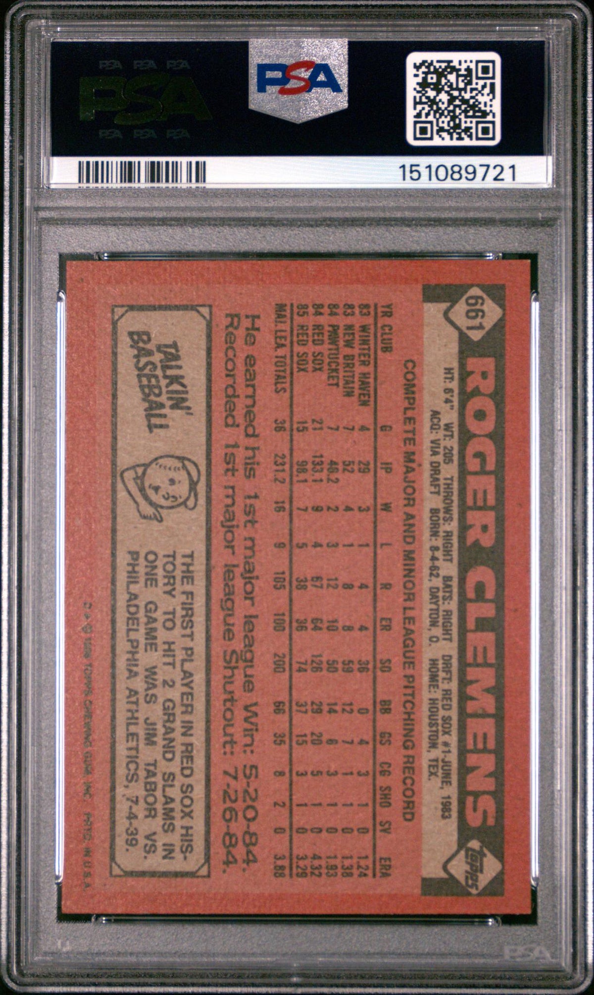 1986 Topps Roger Clemens #661 PSA 7