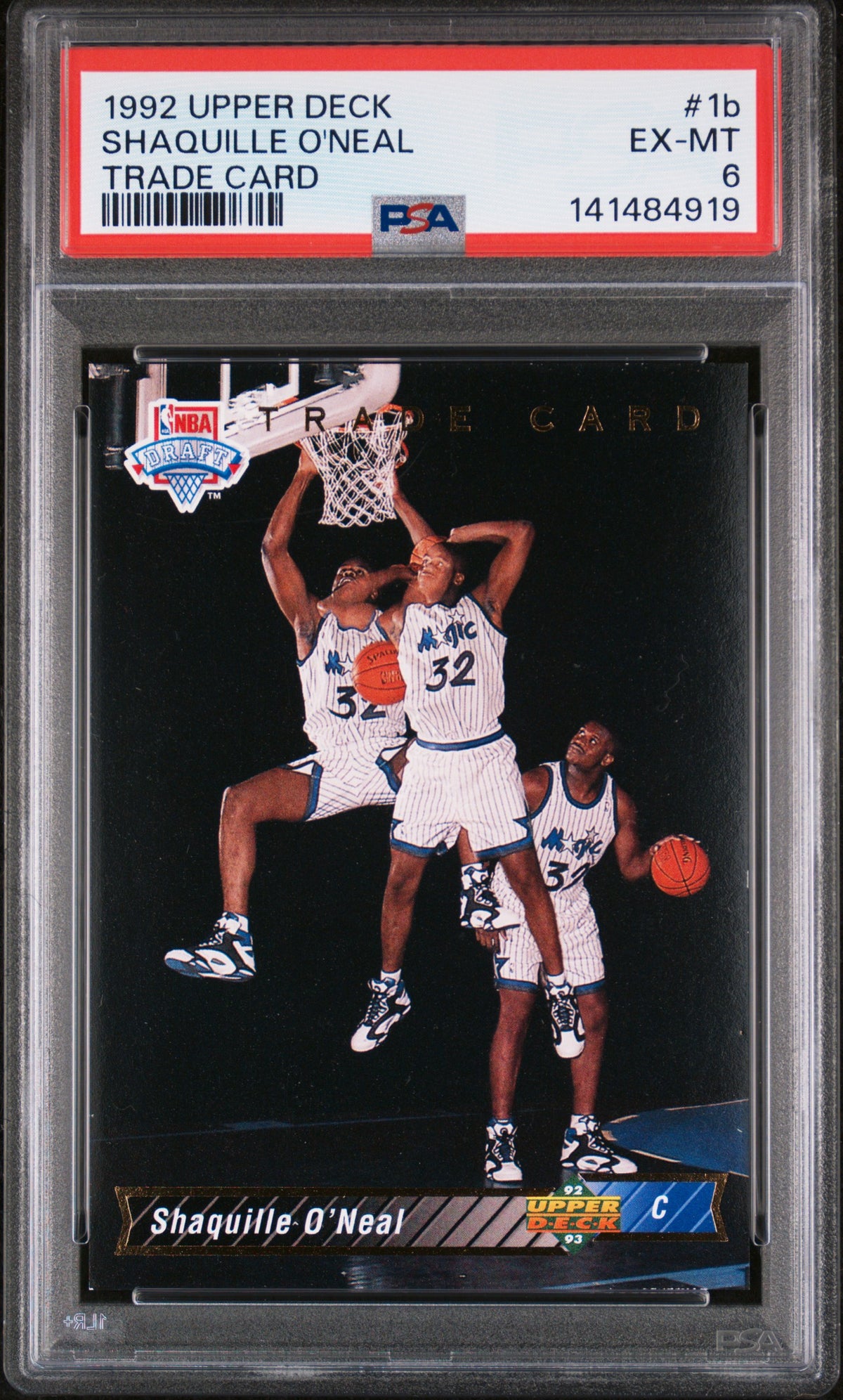1992 Upper Deck Shaquille O'Neal Trade Card #1b PSA 6