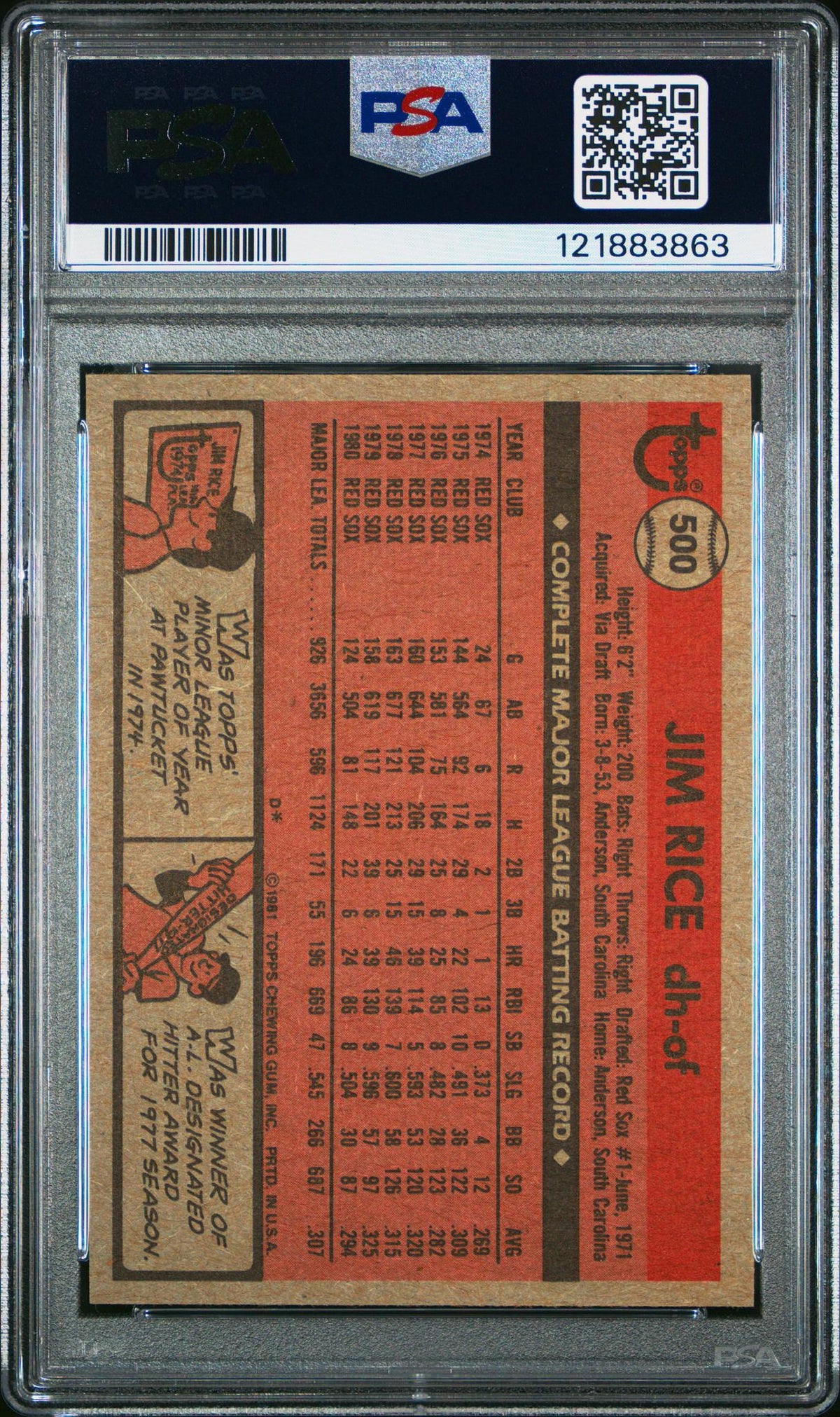 1981 Topps Jim Rice #500 PSA 7