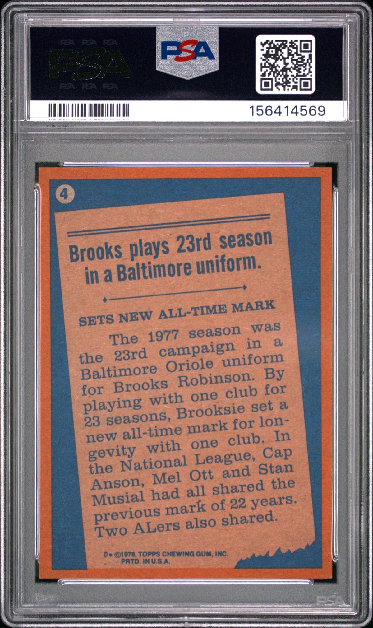 1978 Topps Record Breaker Brooks Robinson #4 PSA 6