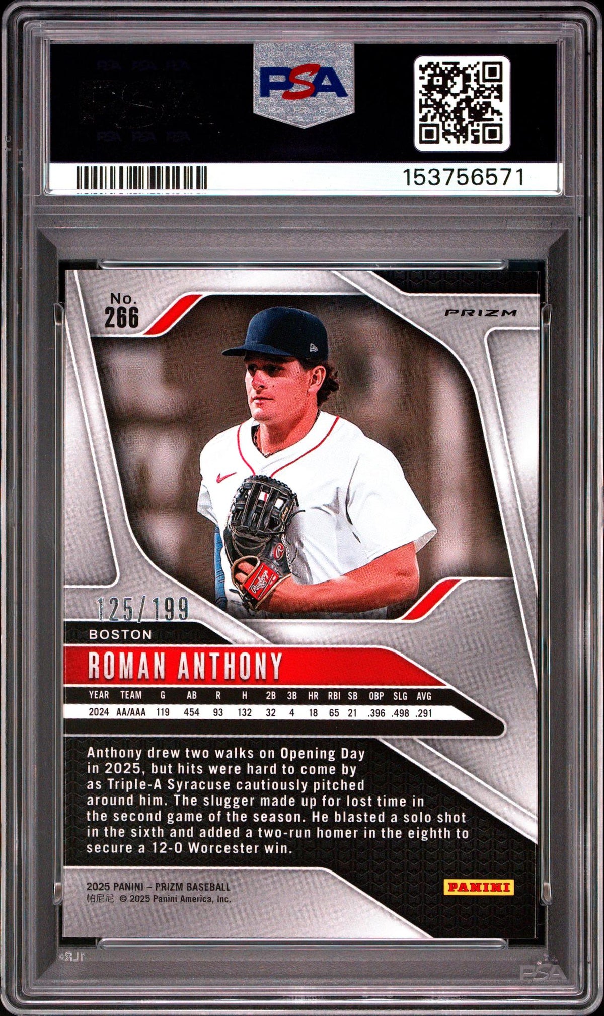 2025 Panini Prizm Premium Box Pandora Roman Anthony #266 /199 PSA 10