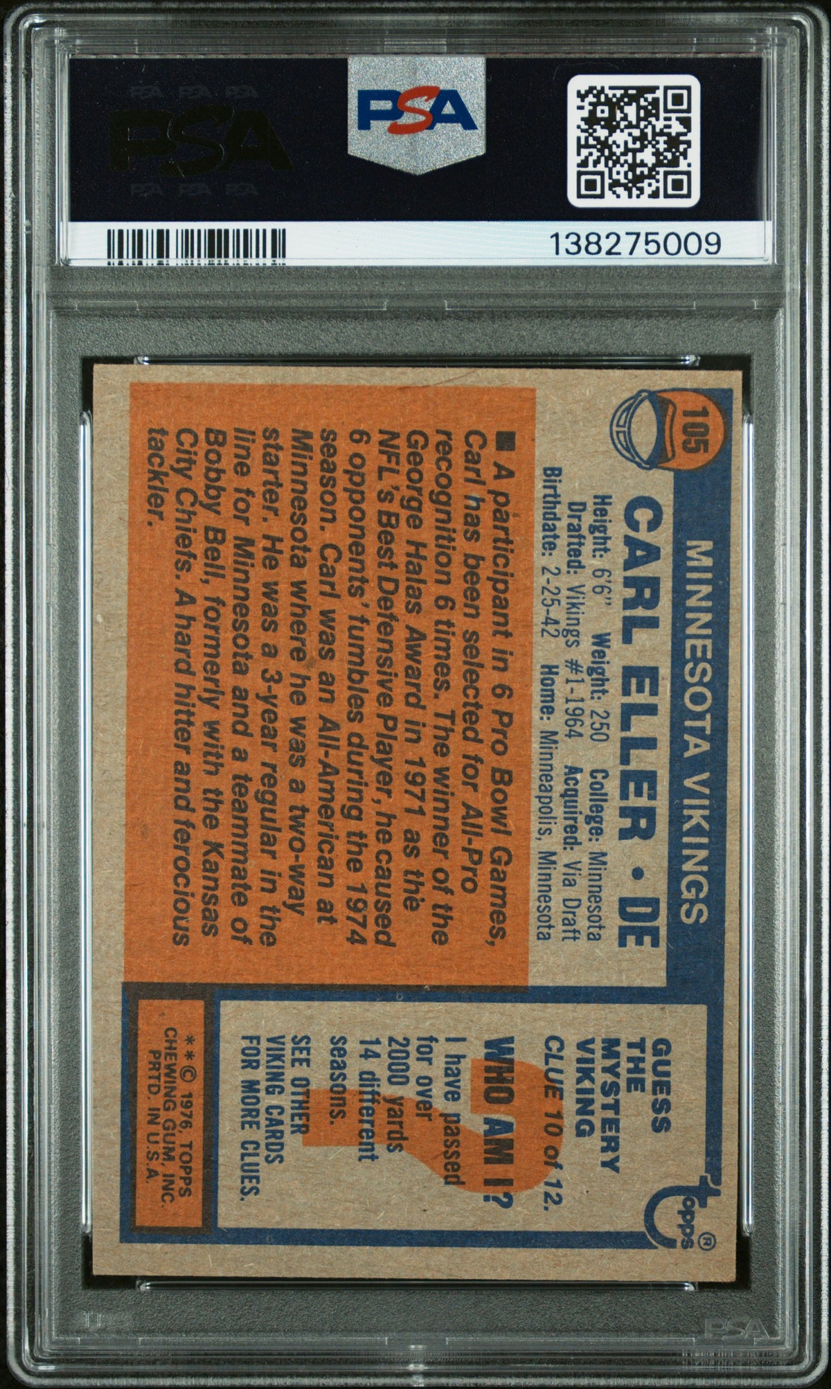1976 Topps Carl Eller #105 PSA 6