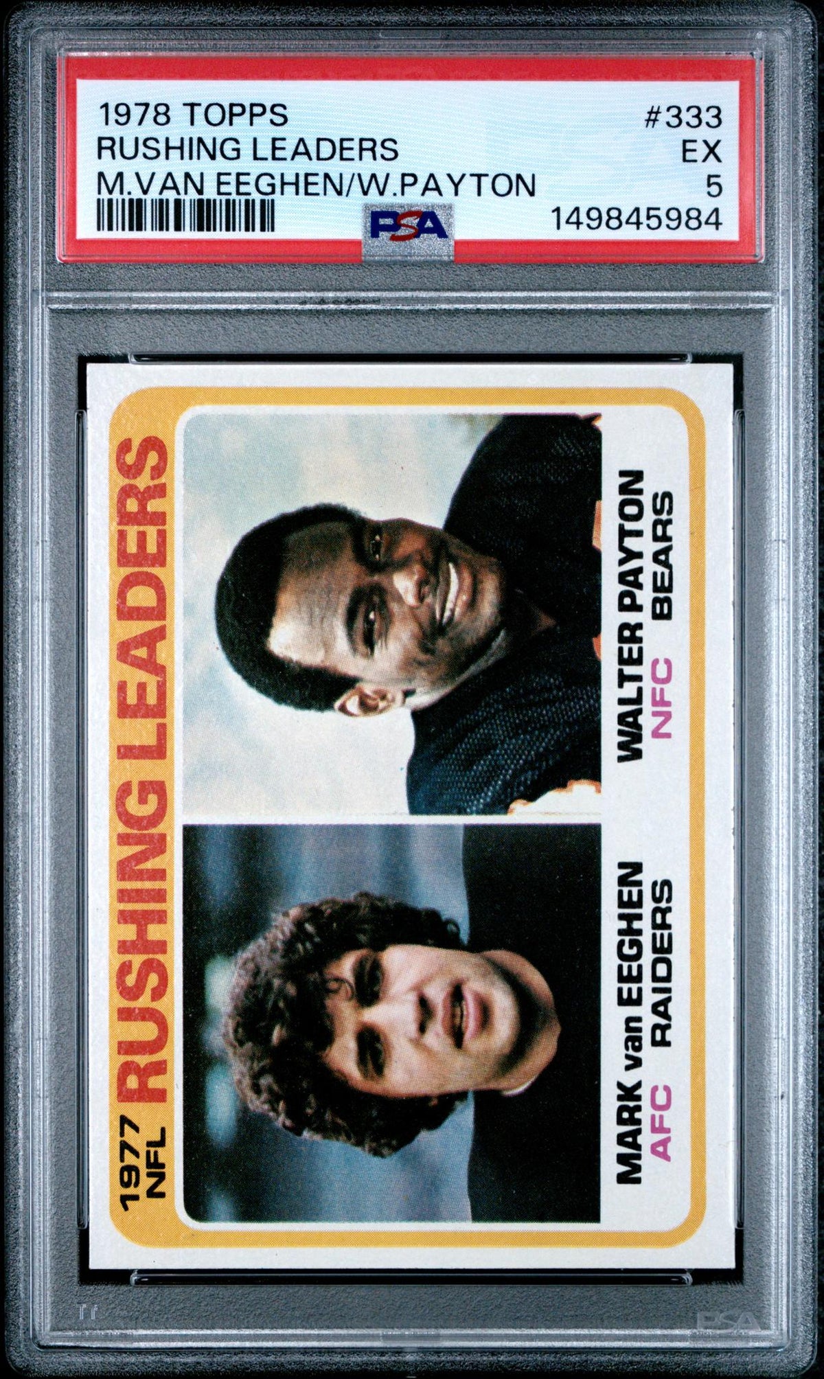 1978 Topps 1977 NFL Rushing Leaders Mark Van Eeghen/Walter Payton #333 PSA 5