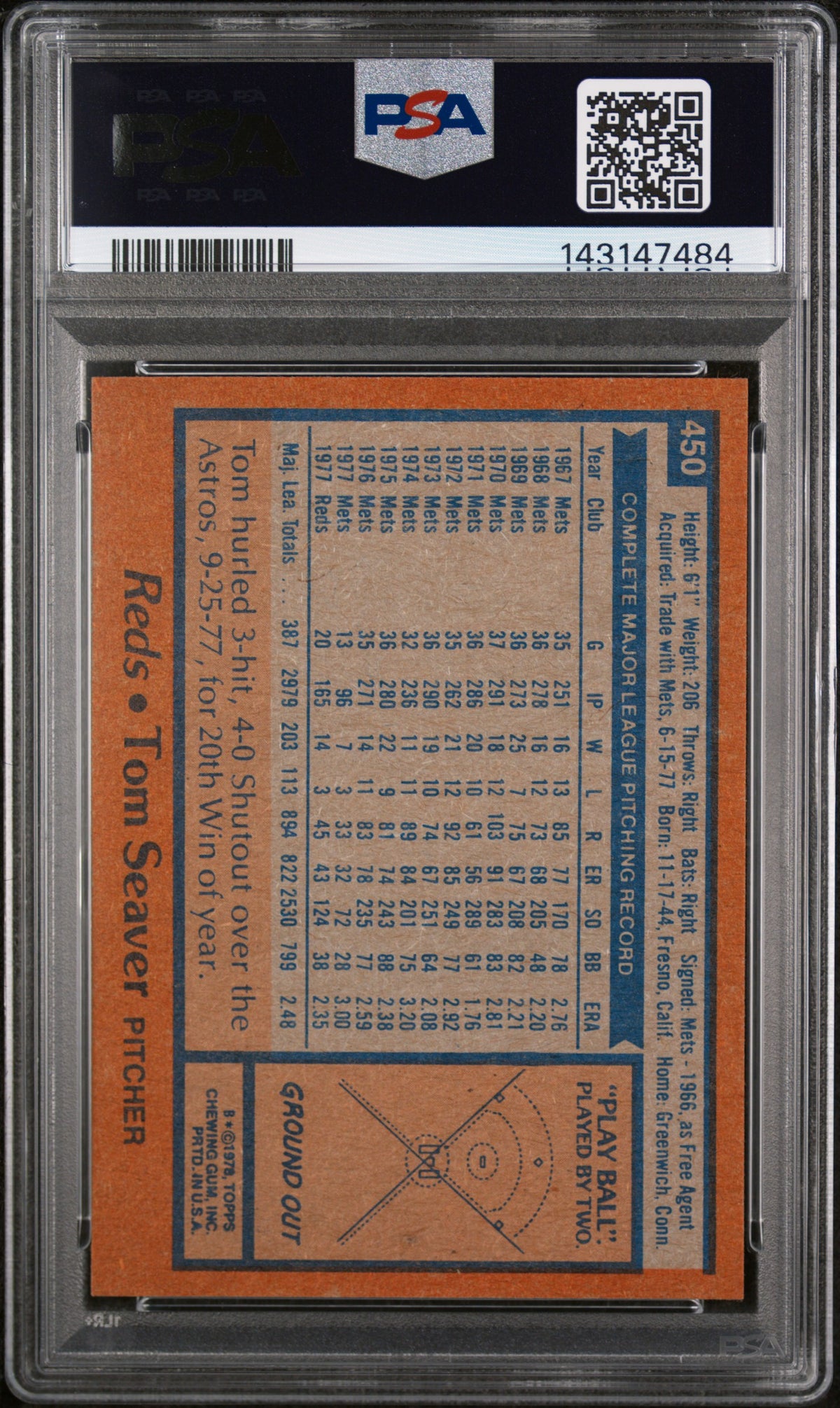 1978 Topps Tom Seaver #450 PSA 6