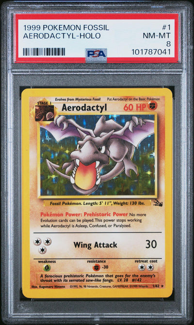 1999 Pokemon Fossil Holo Aerodactyl #1 PSA 8