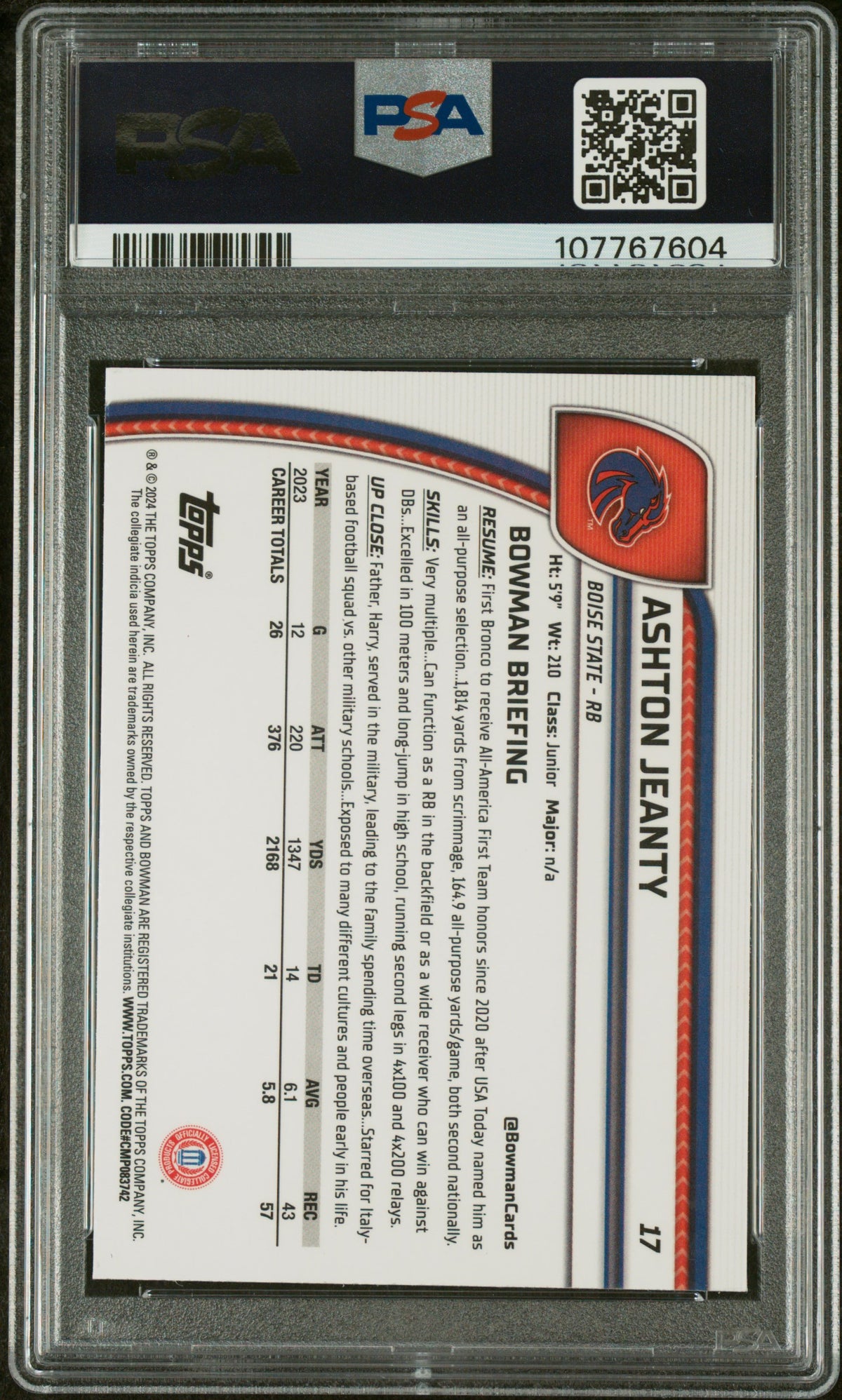 2024 Bowman Chrome University X-Fractor Ashton Jeanty #17 PSA 9