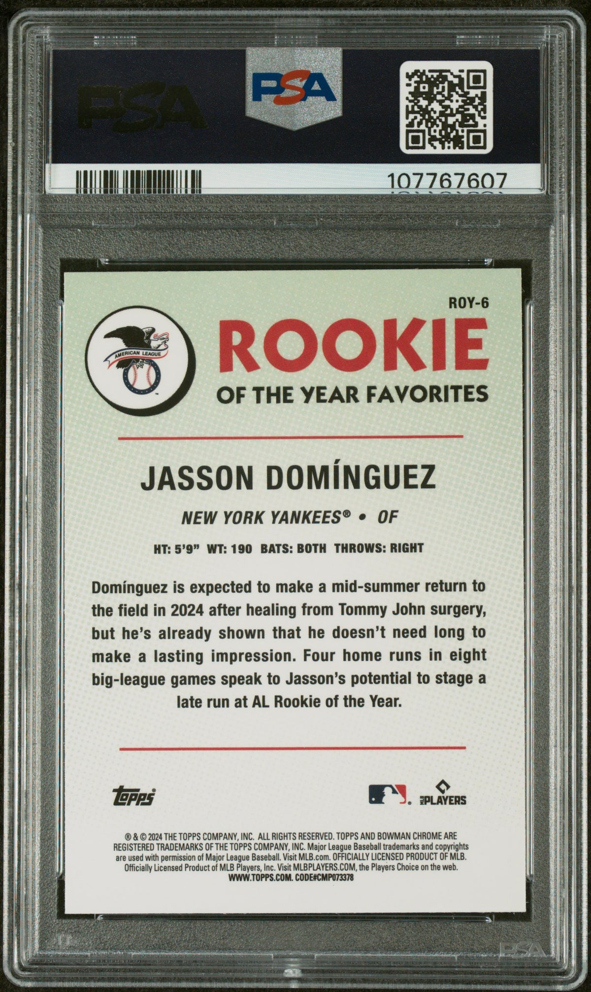 2024 Bowman Chrome Jasson Dominguez Rookie of the Year Favorites #ROY-6 PSA 9