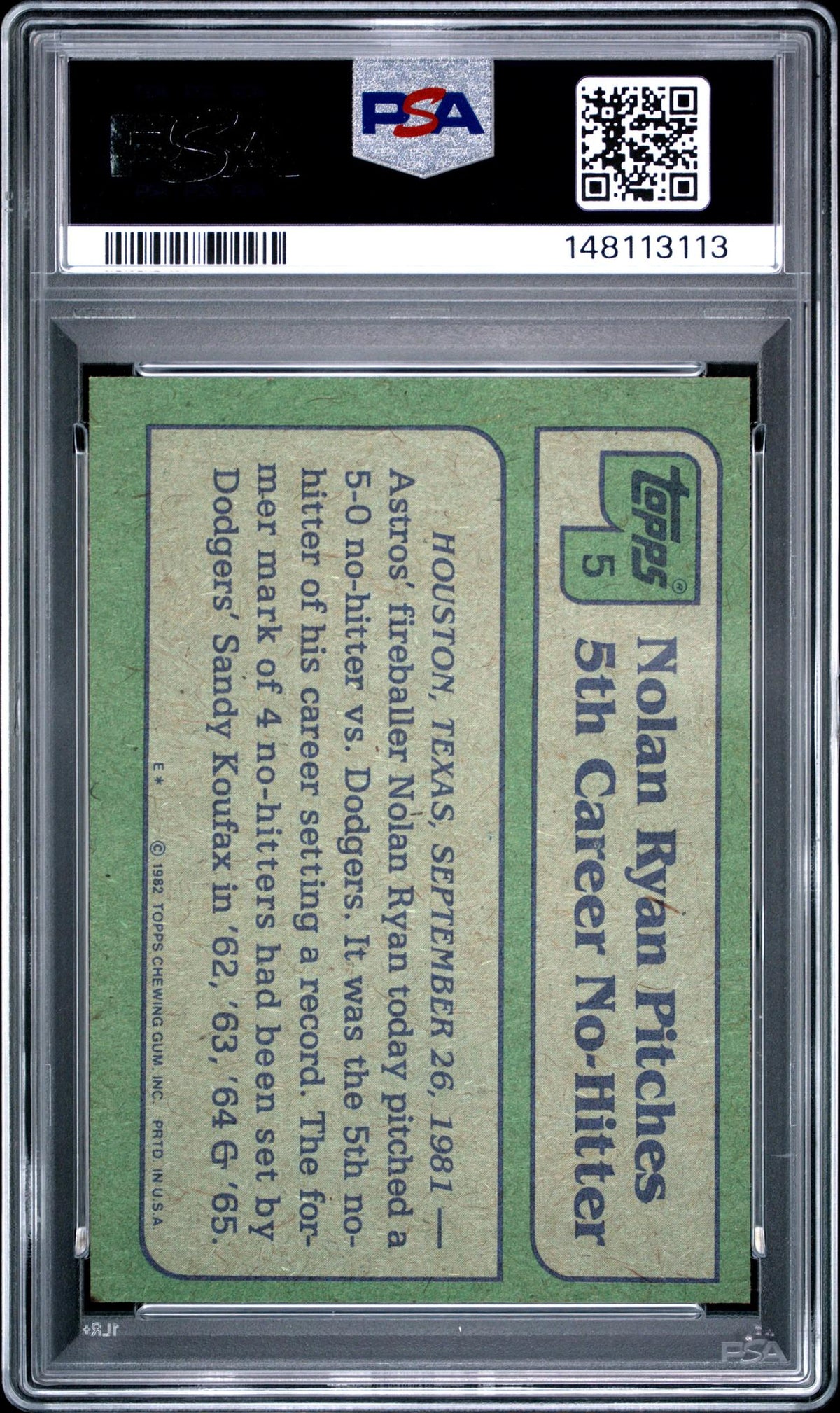 1982 Topps Highlight Nolan Ryan #5 PSA 6
