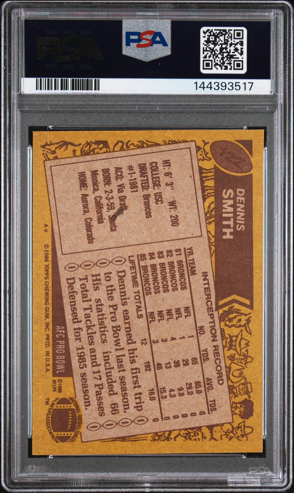 1986 Topps Dennis Smith #122 PSA 7