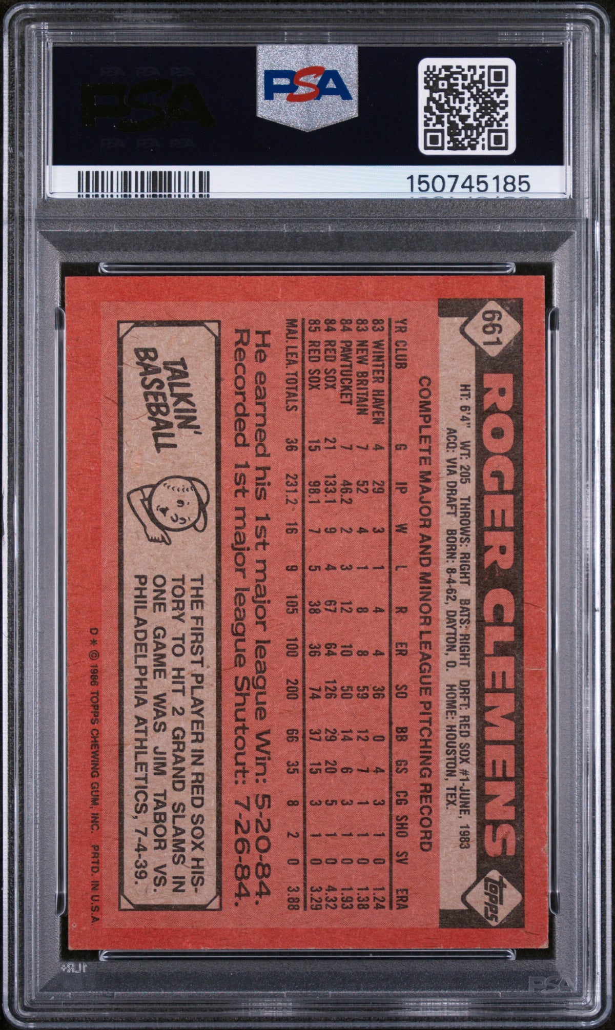 1986 Topps Roger Clemens #661 PSA 6