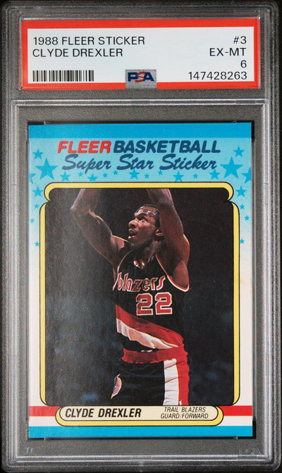 1988 Fleer Stickers Clyde Drexler #3 PSA 6