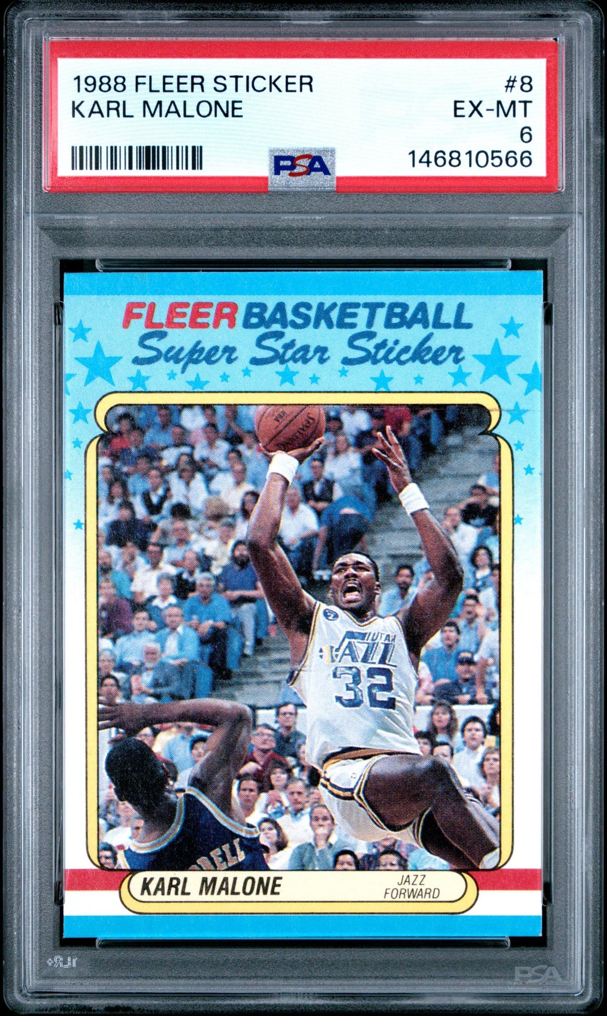1988 Fleer Stickers Karl Malone #8 PSA 6