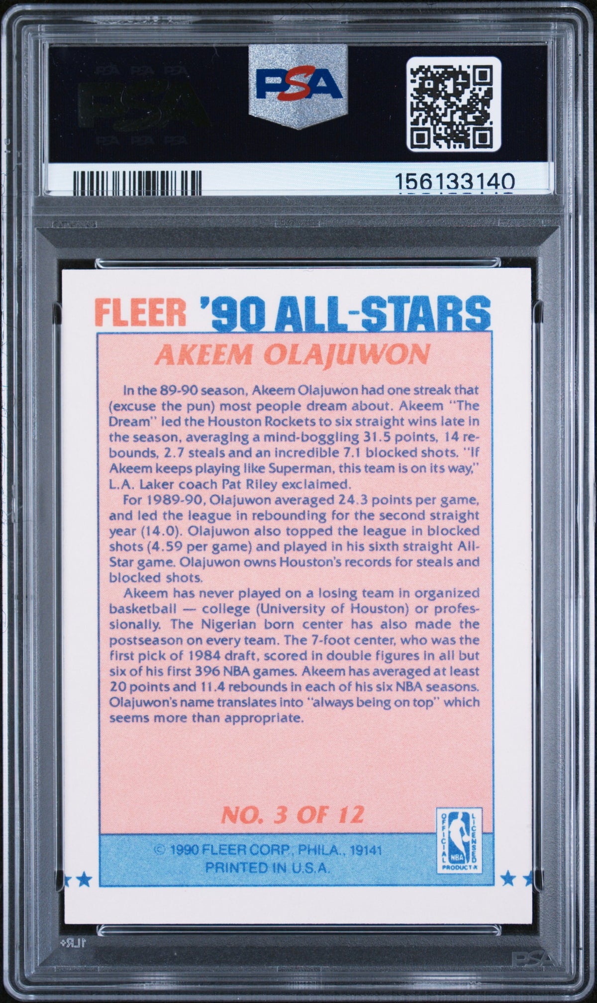 1990 Fleer All-Stars Hakeem Olajuwon #3 PSA 7