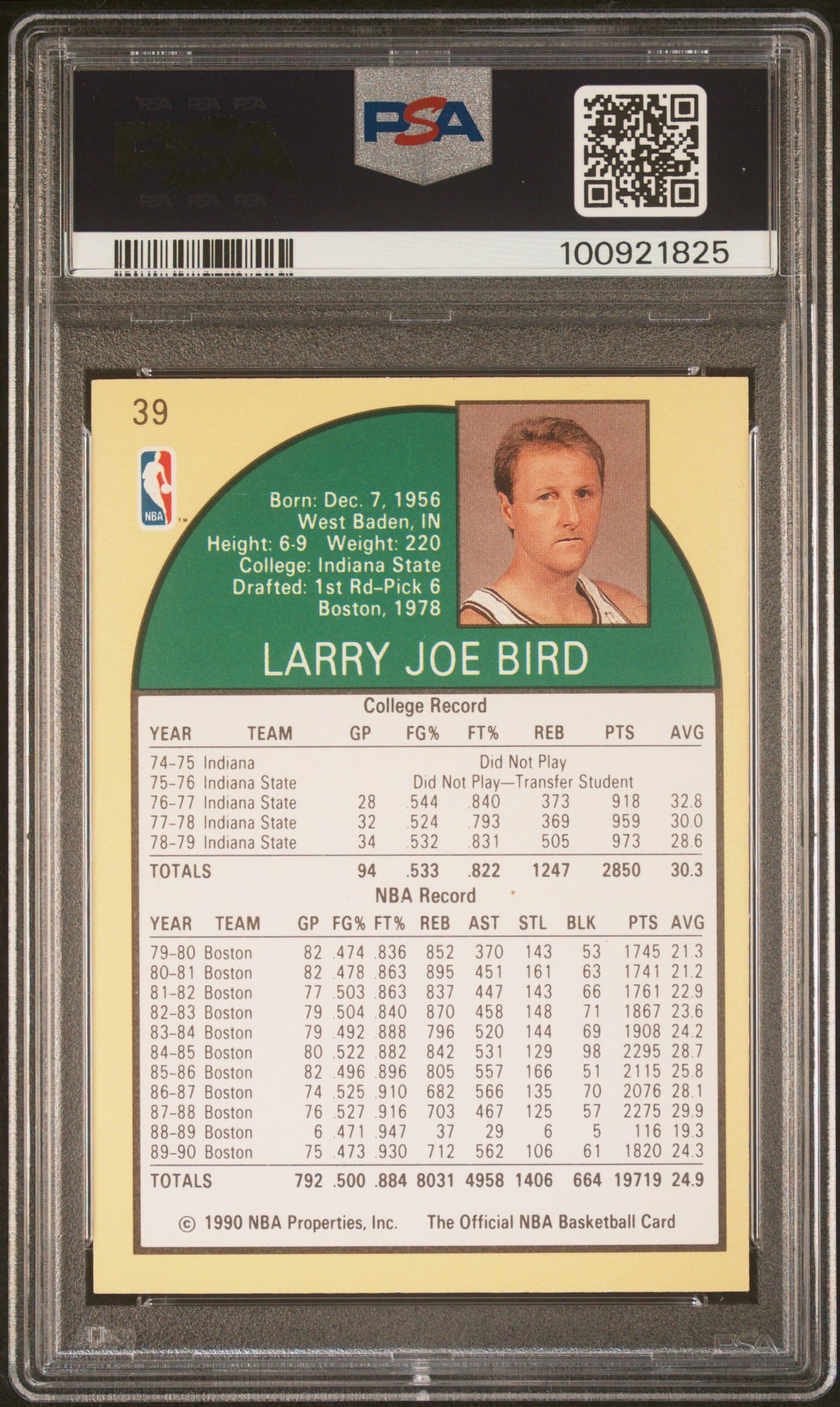 1990 Hoops Larry Bird #39 PSA 7