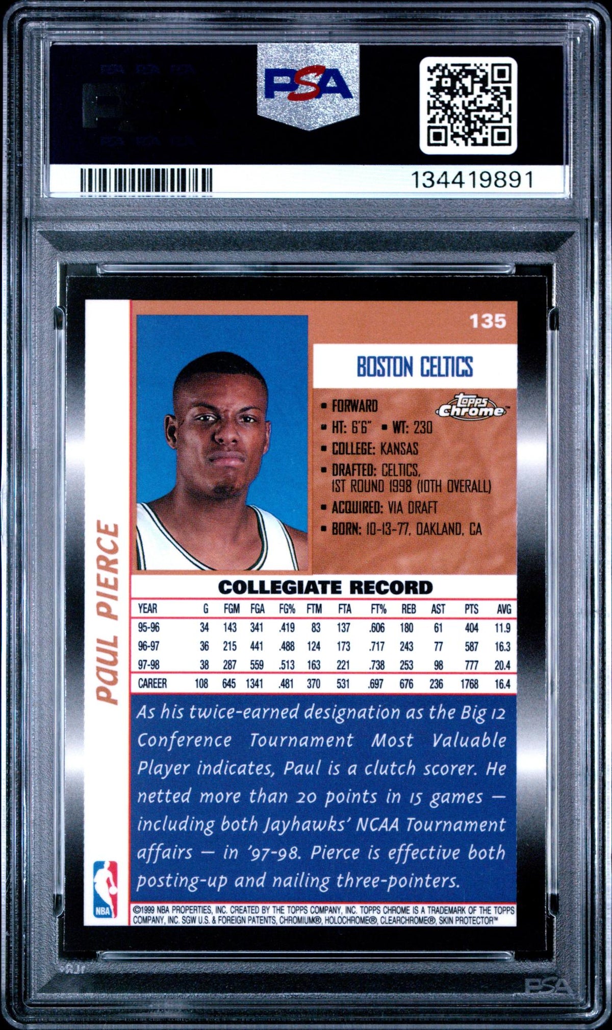 1998 Topps Chrome Rookie Paul Pierce #135 PSA 9