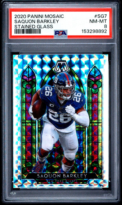 2020 Panini Mosaic Saquon Barkley Stained Glass #SG7 PSA 8