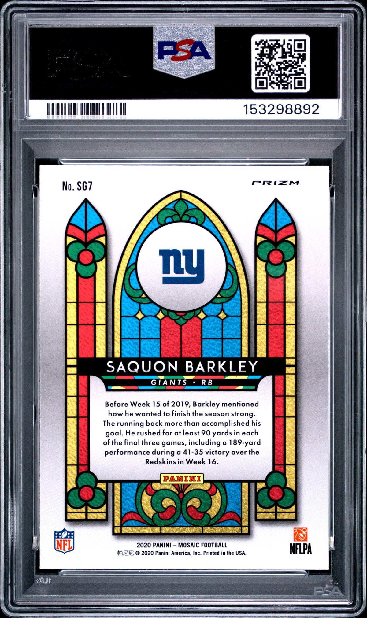 2020 Panini Mosaic Stained Glass Saquon Barkley #SG7 PSA 8