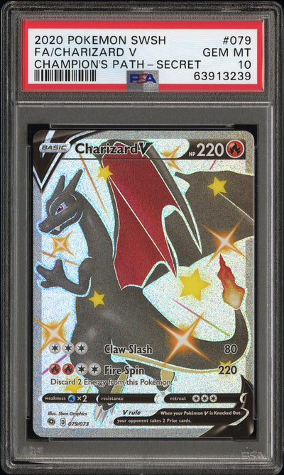 2020 Pokemon Sword and Shield Champion's Path Secret Rare Charizard V #079 PSA 10