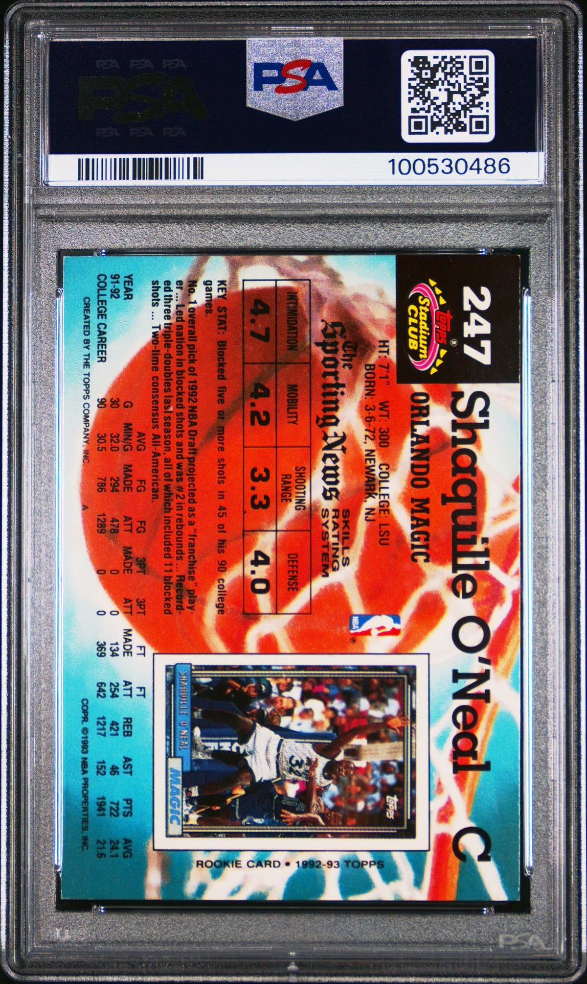 1992 Stadium Club Shaquille O'Neal #247 PSA 5