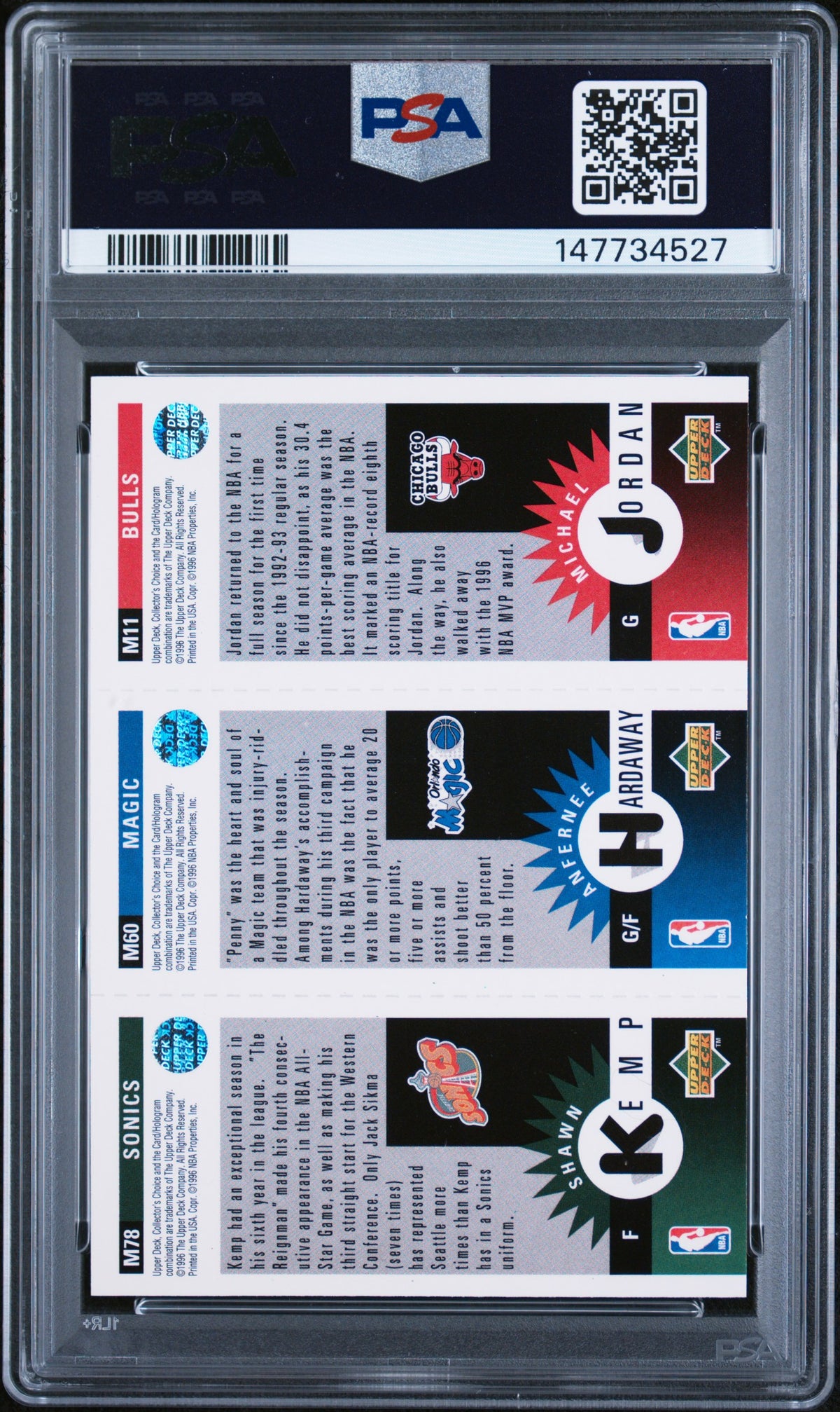 1996 Upper Deck Collector's Choice Mini Card Anfernee Hardaway/Michael Jordan/Shawn Kemp #M78 PSA 5