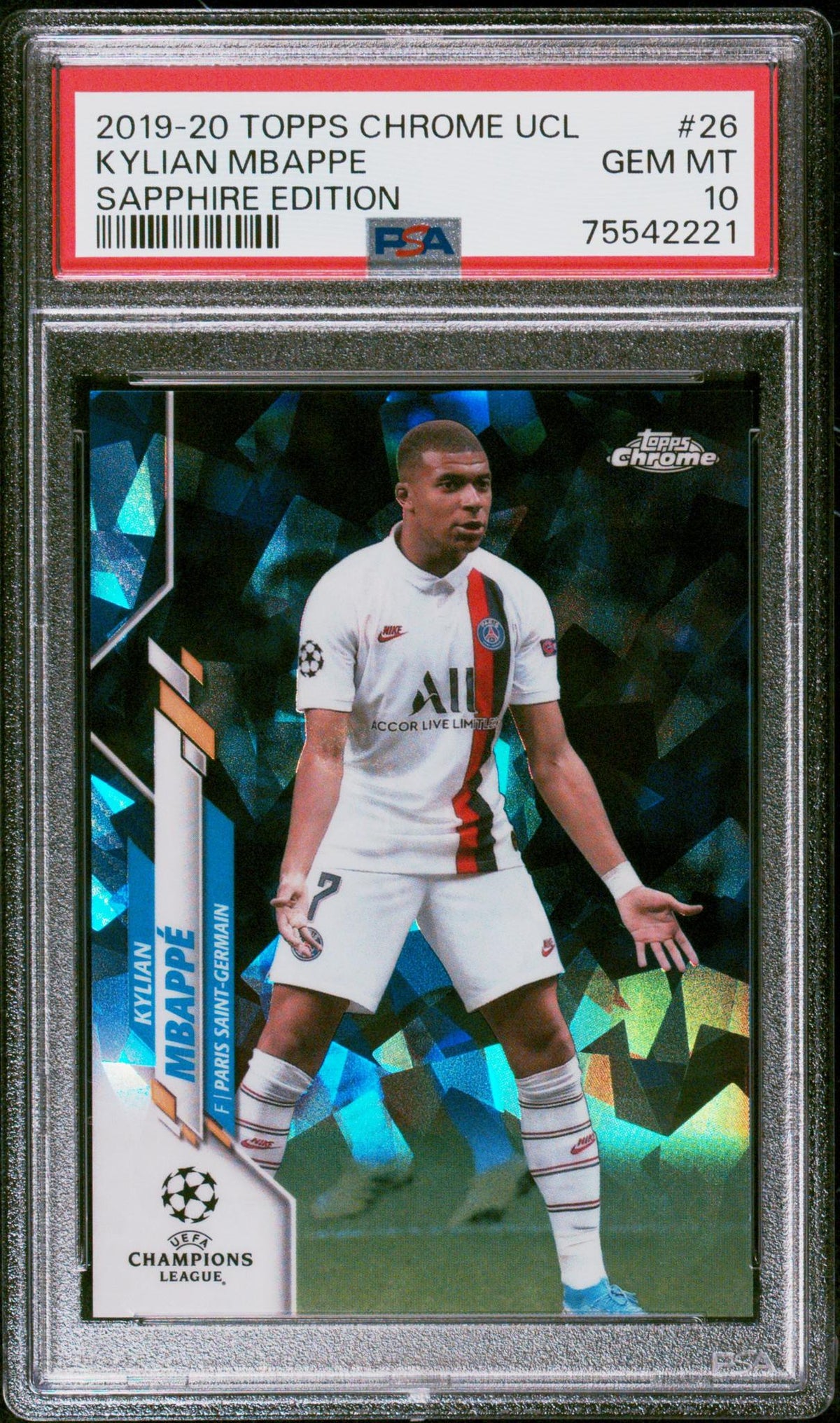 2019 Topps Chrome Sapphire UEFA Champions League Kylian Mbappe #26 PSA 10