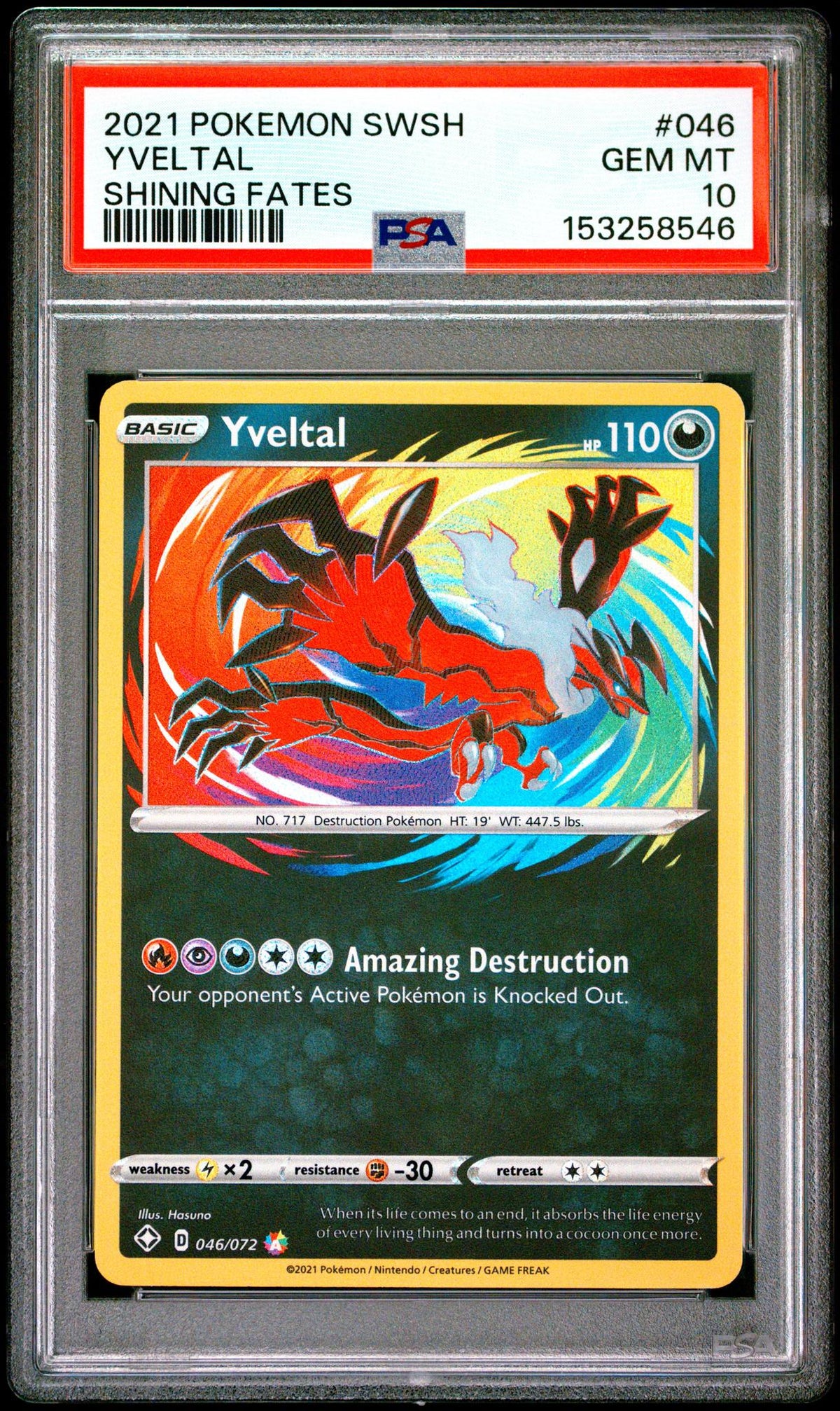 2021 Pokemon Sword and Shield Shining Fates Amazing Rare Yveltal #046 PSA 10