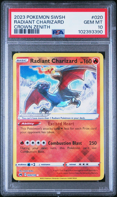 2023 Pokemon Sword and Shield Crown Zenith Radiant Charizard #020 PSA 10