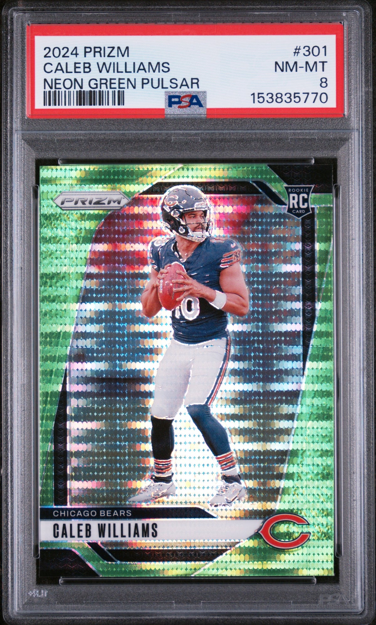 2024 Panini Prizm Neon Green Pulsar Caleb Williams #301 PSA 8